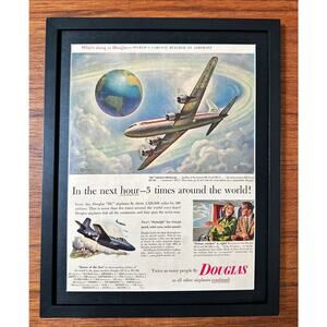 Framed 1953 Magazine Ad Douglas Aviation 5x Around The World In One Hour
